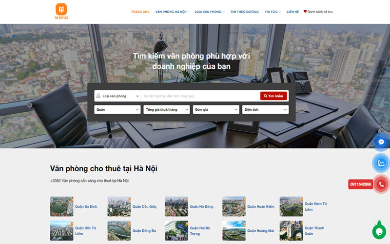 Các module chính của thiết kế website cho thuê văn phòng